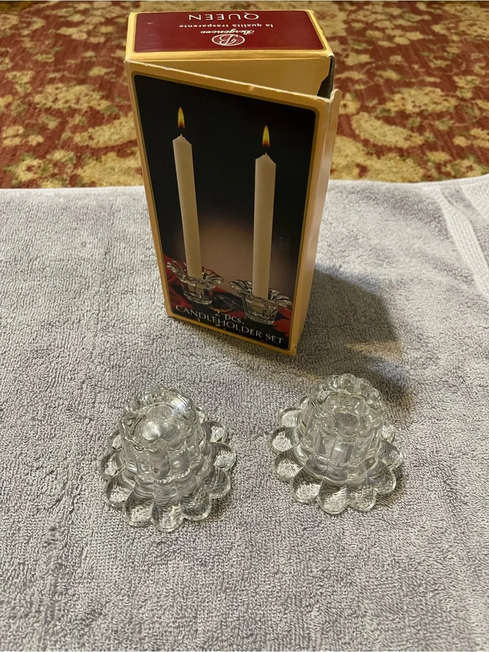 Vintage Clear Crystal Borgonovo Queen  Candleholder Set - 2 pcs - Italy 🇮🇹